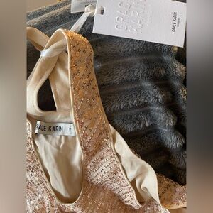 Grace Karin Champagne Sequin Halter Top